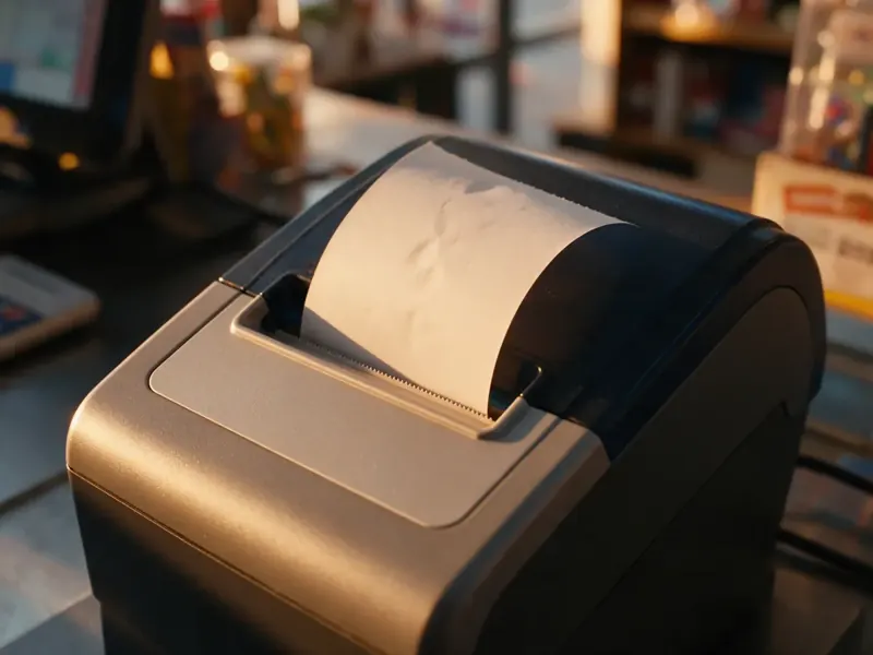 A receipt printer at a shop counter