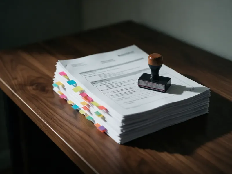A stack of tender documents with a stamp